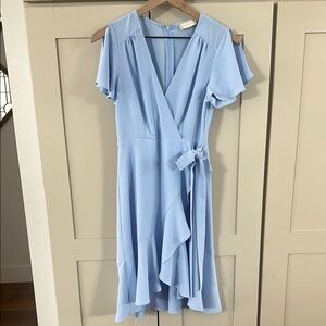 Altar'd State Blue Wrap Midi Dress with Flutter Sleeves